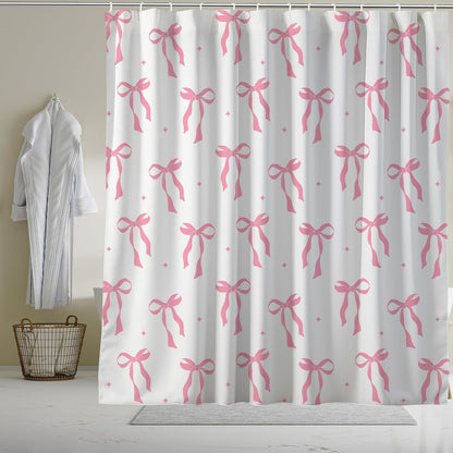 Pink Bow Shower Curtain Ribbon Bowknot,Woman Teenage Girl Fabric Shower Curtains for Bathroom Decor 72x74 Inch