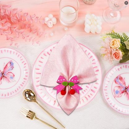 10 PCS Valentine's Day Napkin Rings Wood Pink Bow Napkin Rings Wedding Napkin Ring Holders Romantic Table Decor for Valentine's Day Anniversary Dinner Party