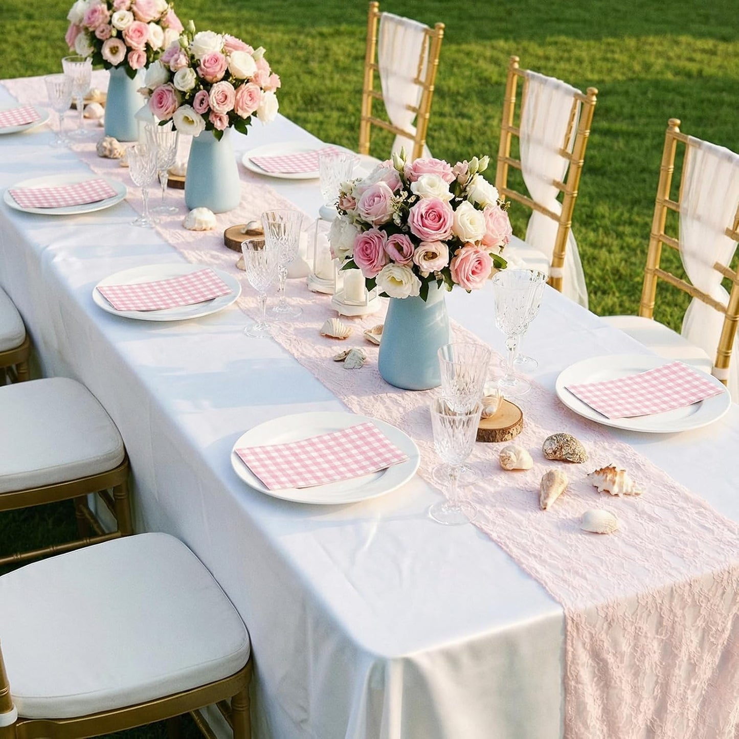 NatNarr 60 Pcs Pink Gingham Napkins, 2 Ply Pink and White Plaid Bathroom Napkin Guest Disposable Checkered Dinner Napkin for Mother's Day Birthday, Baby Bridal Shower, Wedding