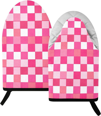Oven Mitt 2 Pack Set Bright Pink Checkered Plaid Kitchen Mitts Gloves for for Cooking Baking Grilling