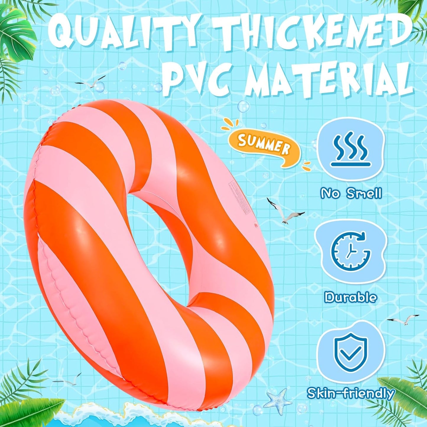 Silipull 2 Pcs Large Adult Float Tube 47.24 Inches Stripe Inflatable Swim Pool Ring Floats Single Sided Pink Orange Stripe Pool Tube Swimming Ring for Adults Beach Bachelorette Summer Wedding