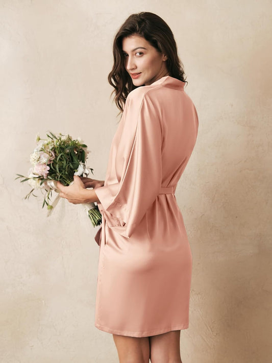 AW BRIDAL Silk Robes for Women, Short Bridesmaid Robes for Bridal Wedding Party, Bride Satin Bathrobe with Long Sleeve