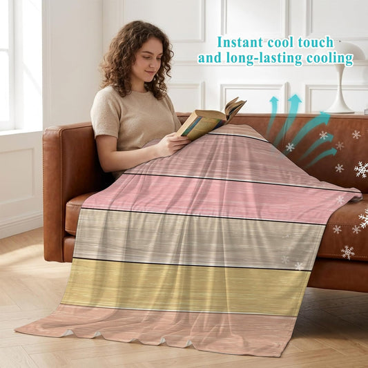 50"x60" Standard Throw Cooling Blanket Peach Pink Wood Grain Ice Silk Lightweight Breathable Soft Summer Blanket for Hot Sleepers Couch Bed Sofa Camping Farmhouse Wooden Plank