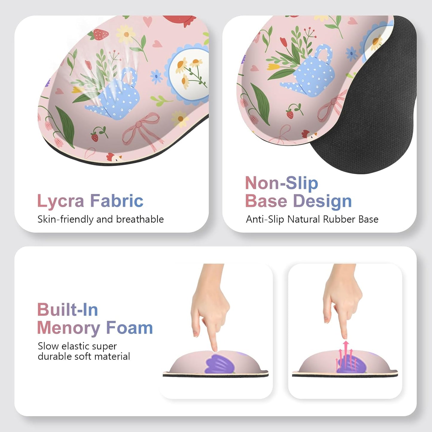 Large Gaming Mouse Pad Set, Adorable Style 4 in1 Ergonomics Keyboard Desk Mat with Memory Foam Wrist Rest, Extended Game Mousepad, Non-Slip Desk Pad Matt Easy Typing Pain Relief I Pink Girly