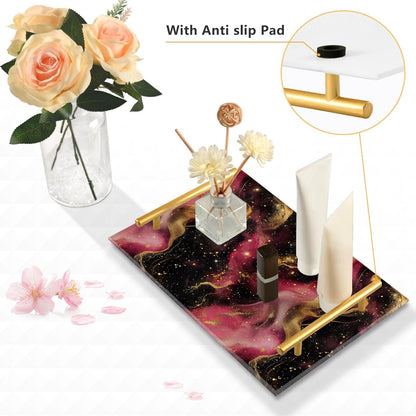 Golden Peach Waves Marble Decorative Acrylic Breakfast Tray with Handles Tray for Coffee Table for Jewelry Perfume for Dinner Serving bandeja decorativa para perfumes
