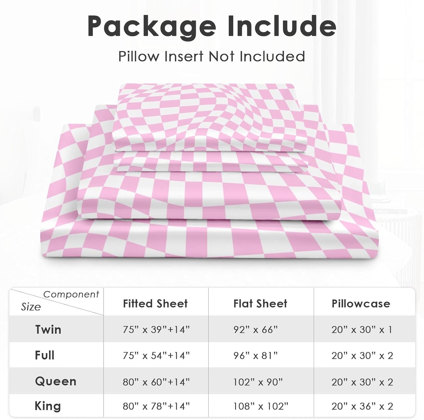 Pamnest Twin Size Bed Sheet Sets, Pink Checkerboard Geometric Soft Microfiber 3 Pcs Bedding Sets for Kids and Adults Bedroom Bed Decor, Cool Baby Chess Flat, Fitted Sheet and Pillowcases