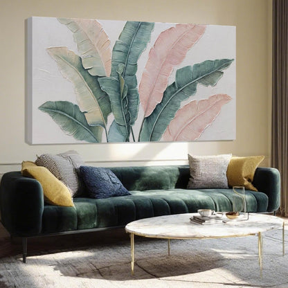 SHEYOYE Large Green Flower Wall Decor and Pink Plant Wall Decor | Modern Wall Art for Living Room | Canvas Wall Art for Bedroom | Room Posters 24" x 48"