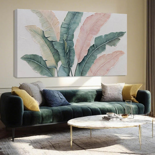 SHEYOYE Large Green Flower Wall Decor and Pink Plant Wall Decor | Modern Wall Art for Living Room | Canvas Wall Art for Bedroom | Room Posters 24" x 48"