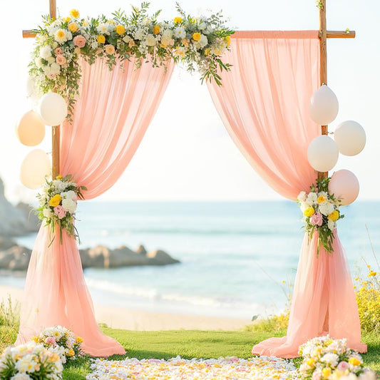 FOTSHARER Peach Chiffon Fabric Curtains 29x120 Inches 2 Panels Light Peach Wedding Arch Draping Fabric for Bridal Wedding Chiffon Curtain Drapes for Backdrop Tulle Wedding Curtains for Church Party
