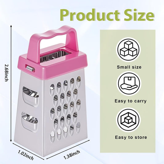COMNICO Mini Cheese Grater, 3Pcs Stainless Steel Box Grater with Handle Professional Cheese Slicer Graters for Kitchen Slicer Cheese Ginger Vegetable (Blue/green/pink)