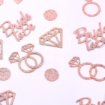 Bridal Shower Decorations 300pcs Table Glitter Confetti for Engagement Party Decor Bride to be,Diamond,Ring and Circle Rose Gold Paper Confetti for Wedding Bachelorette Party Supplies (Rose Gold)