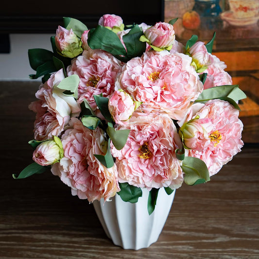 DUYONE Silk Peony Fake Flowers VintageLarge Long Stem Plants for Decoration Home Decor Living Room Artificial Flowers(Pink 4PCS)