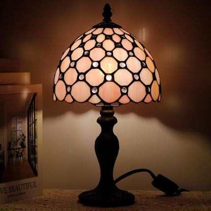 Small Tiffany Lamp Stained Glass Table Lamp Mini Desk Accent Light for Bedroom Bedside Reading Home Antique Style Decor 8X15 Inches (Pink)