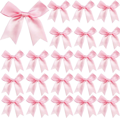 50 Pieces Gift Wrap Bows Premium Satin Ribbon Bows 3.3 Inch Craft Bows for Gift Wrapping DIY Treat Bags Holiday Gifts Bag Party Decorations, Wedding Decor Christmas Birthday Presents (Light Pink)
