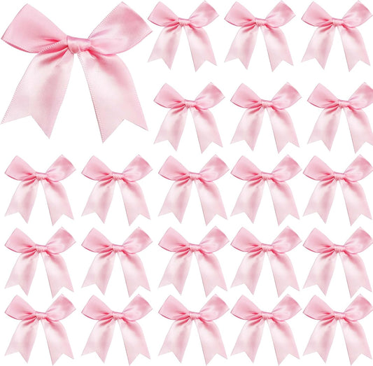 50 Pieces Gift Wrap Bows Premium Satin Ribbon Bows 3.3 Inch Craft Bows for Gift Wrapping DIY Treat Bags Holiday Gifts Bag Party Decorations, Wedding Decor Christmas Birthday Presents (Light Pink)