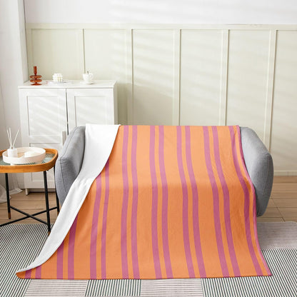 Erosebridal Peach Orange Modern Lines Flannel Blanket Queen 90x90 Inch for Kids Teens Adults | Abstract Striped Fleece Blanket Retro Vertical Stripe Fuzzy Plush Throw Minimalist Stripes Pattern Decor