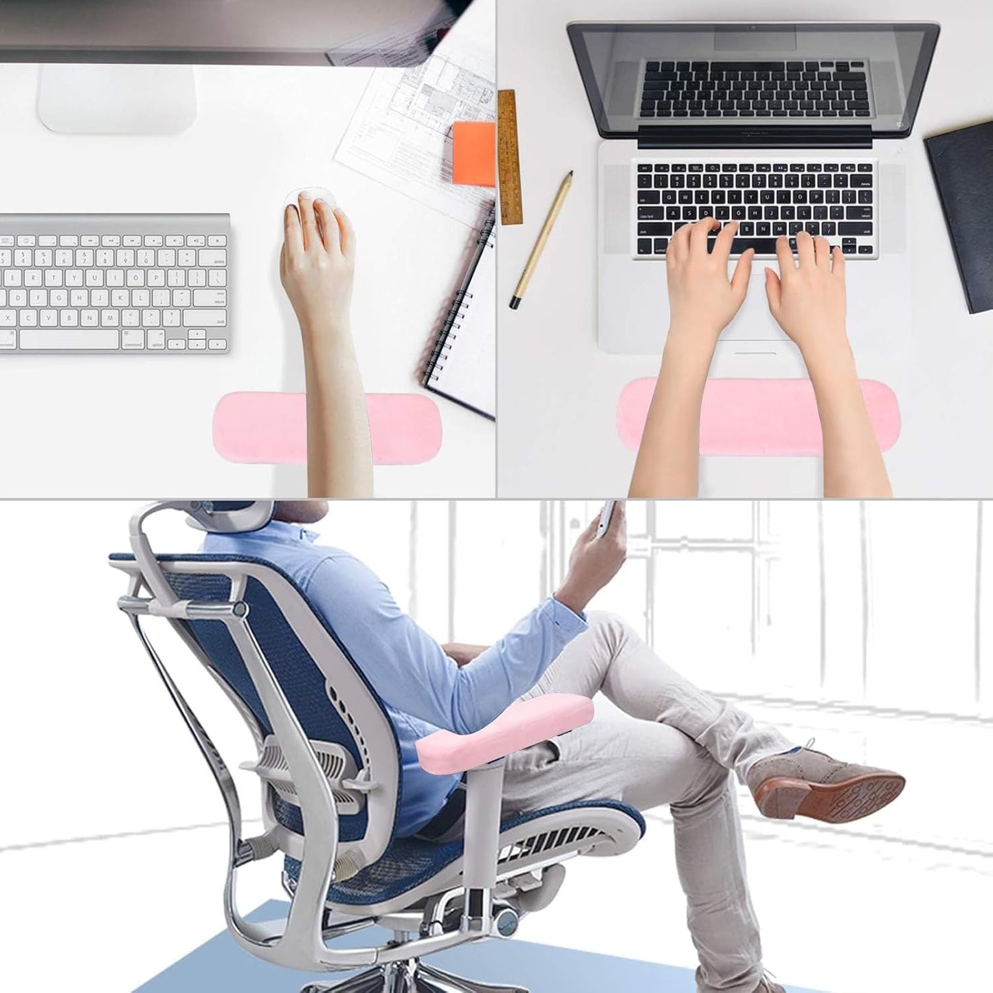 MOSISO Chair Armrest Pads (2 Pack), Memory Foam Home/Office Chair Arm Rest Covers Comfy Computer Gaming Elbow Cushion Removable Washable Elbow Support Forearm Pressure Relief, Pink