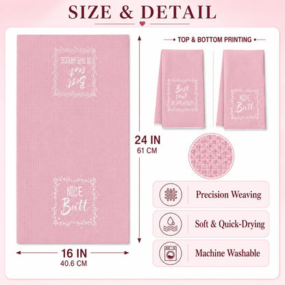 wuguimeii Funny Pink Bathroom Hand Towels - Hello Sweet Cheeks Decorative Kitchen Rustic Bath Towel - Pink Bathroom Accessories Waffle Towel for Farmhouse Restroom 16X24 Inches