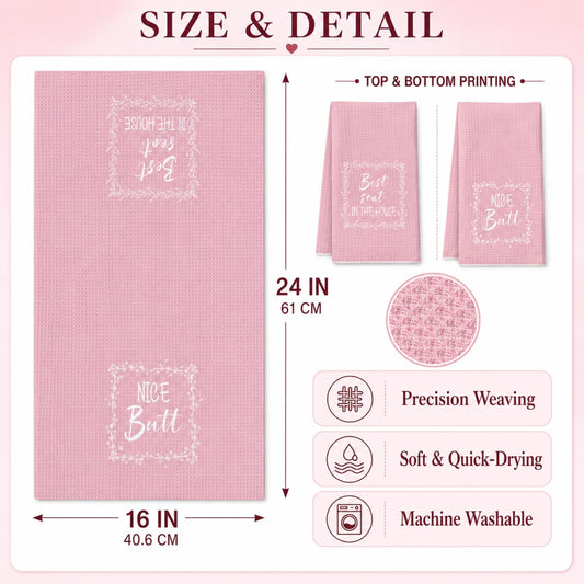 wuguimeii Funny Pink Bathroom Hand Towels - Hello Sweet Cheeks Decorative Kitchen Rustic Bath Towel - Pink Bathroom Accessories Waffle Towel for Farmhouse Restroom 16X24 Inches