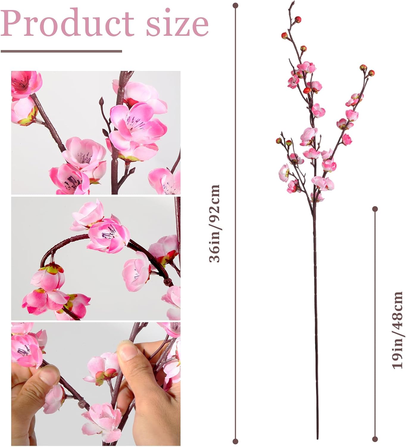 8pcs Pink Cherry Blossom Branches Artificial Flowers for Winter Spring Indoor Decoration, 36" Plum Fake Peach Plants for Wedding Home Office Bedroom Party Decor (Pink, 36in)