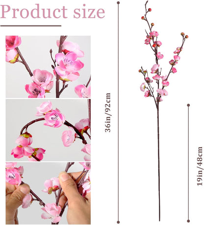 8pcs Pink Cherry Blossom Branches Artificial Flowers for Winter Spring Indoor Decoration, 36" Plum Fake Peach Plants for Wedding Home Office Bedroom Party Decor (Pink, 36in)