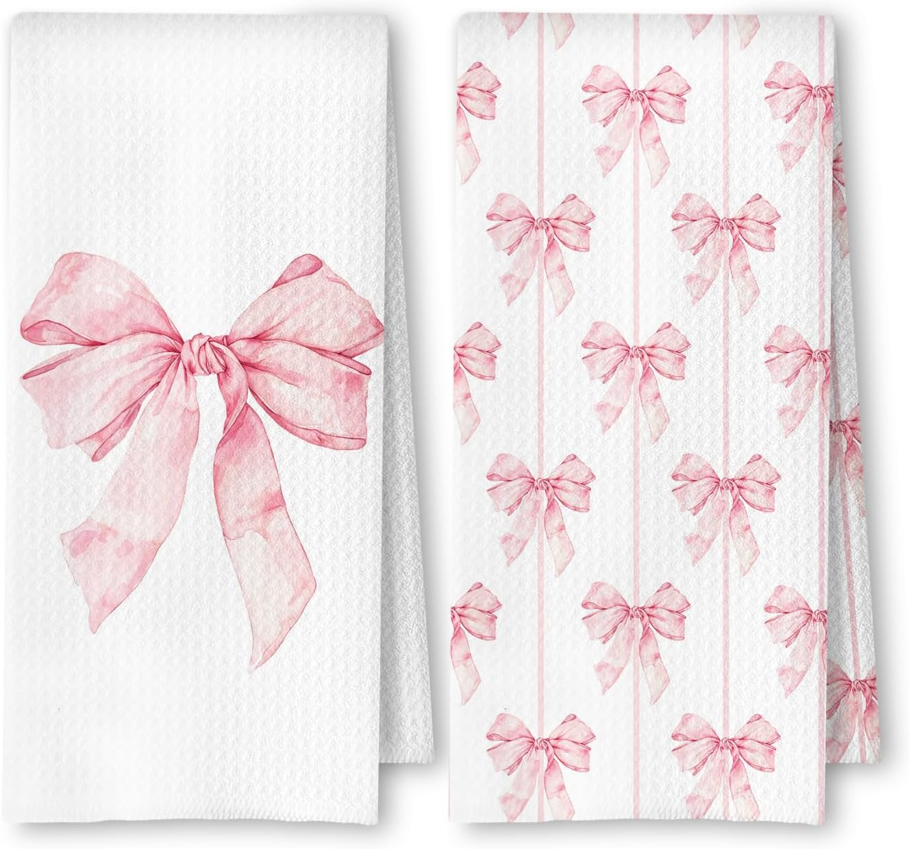 Pink Preppy Kitchen Towels Set of 2, Preppy Coquette Bow Hand Towels for Bathroom, Pink Dish Tea Towels for Kitchen Decor, Coquette Girly Bathroom Decor, 16x24 Inches