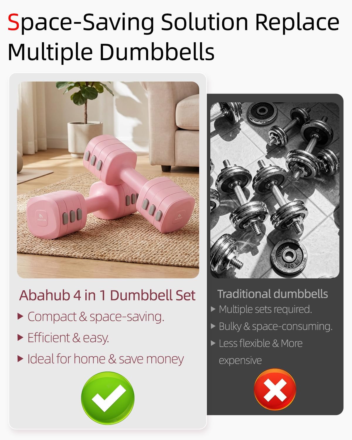 Abahub Dumbbell Set for Home Gym, 4 in 1 Adjustable Weights Dumbbells Set with Kettlebell Grip Converter for Women
