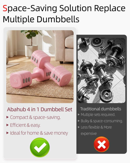 Abahub Dumbbell Set for Home Gym, 4 in 1 Adjustable Weights Dumbbells Set with Kettlebell Grip Converter for Women