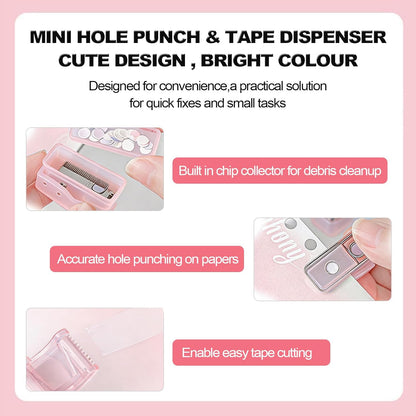 7Pack Mini Office Supply Kit Mini School Supplies Kit with Cute Case Scissors Hole Punch Highlighter Stapler with Staples and Staple Remover for Students (Pink)