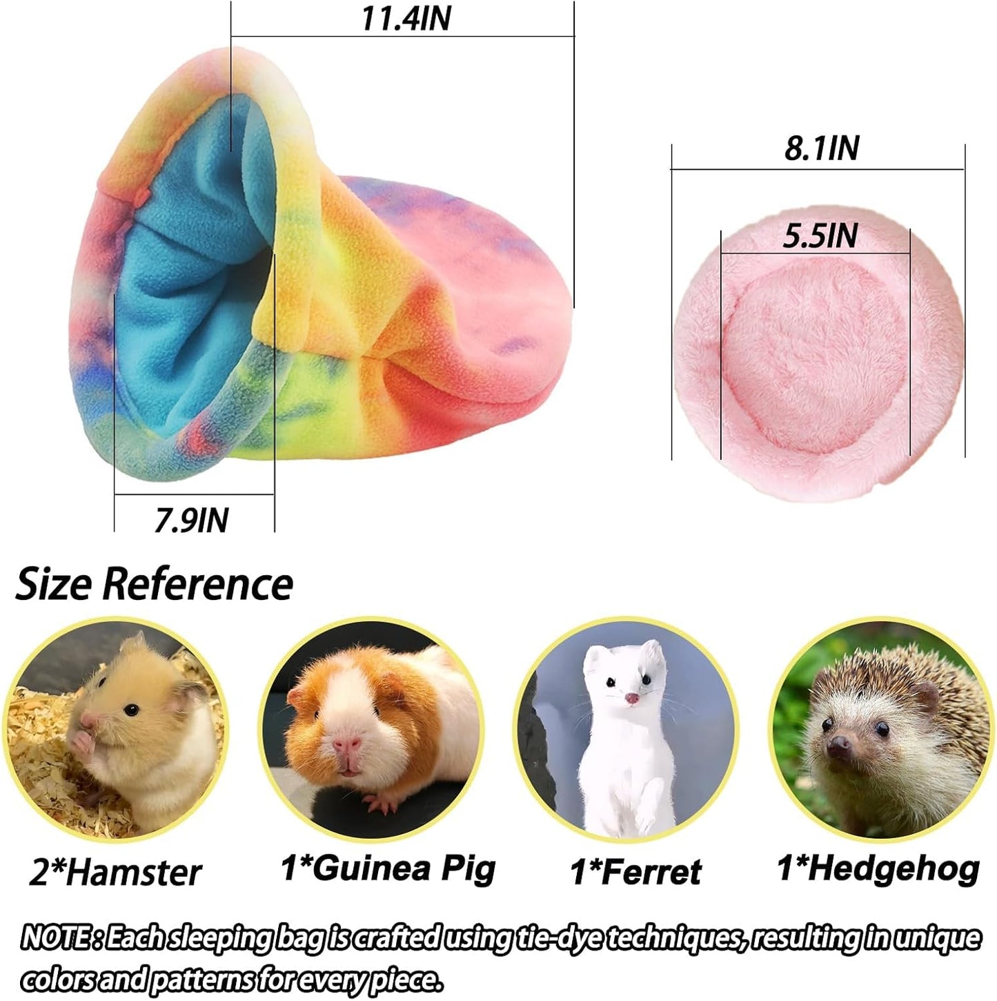 kathson Guinea Pig Snuggle Sack, Soft Fleece Sleep Sacks Large Guinea Pig Hideout Small Animal Hideout Pet Sleeping Bag for Hamster Rat Chinchilla Ferret, 2pcs (Pink)