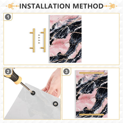 Peach and Black Marble Texture Decorative Vanity Trays with Handles Decorative Trays for Coffee for Jewelry Perfume for Restaurant Serving charolas para desayuno