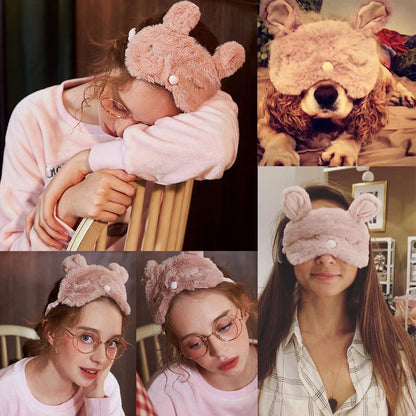 Shinywear Women Plush Rabbit Eye Mask Cute Sleeping Blindfold Eye Cover Fuzzy Bunny Ear Eyeshade for Travel Nap Night Sleeping blinder (Pink Rabbit)