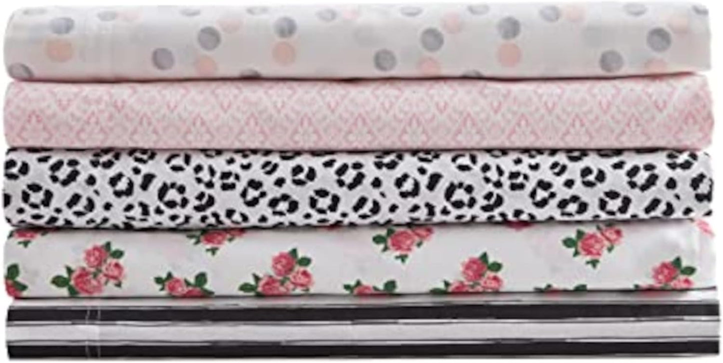 Betsey Johnson- Full Bed Sheets, Cotton Percale Bedding Set, Crisp & Cool, Lightweight & Breathable (Diamond Lace Pink, Full)