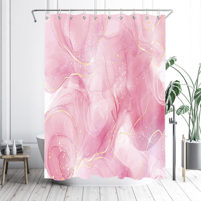 HVEST Modern Marble Shower Curtain, Pink and Gold Luxurious Marble Bathroom Curtain with Hooks, Abstract Art Bath Curtain Polyester Fabric Bath Decor Accessories, 60x72 Inches,YL30460Q