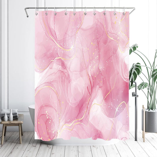 HVEST Modern Marble Shower Curtain, Pink and Gold Luxurious Marble Bathroom Curtain with Hooks, Abstract Art Bath Curtain Polyester Fabric Bath Decor Accessories, 60x72 Inches,YL30460Q