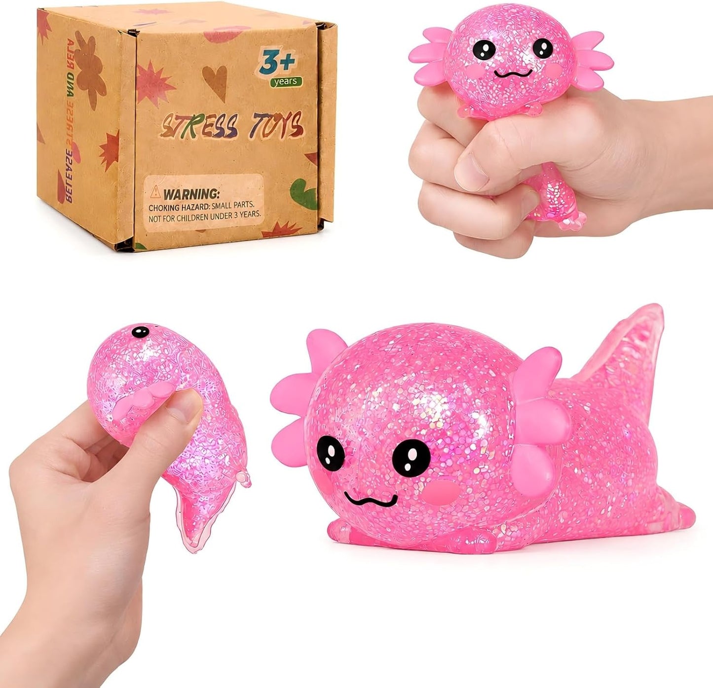 Axolotl Squishy Toy, Soft Slow Rising Sensory Fidget Toy, Cute Stretchy Axolotl Squeeze Toy, Stress Relief Desk Toy Gift for Kids 3+ and Adults(Pink)