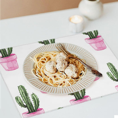 Placemats Set of 4 Heat Resistant Table Placemats Set Washable Easy Clean Placemat Durable Non-Slip Dining Table Mats Set Peach Pot Pattern Kitchen Place Mats for Dining Indoor Outdoor