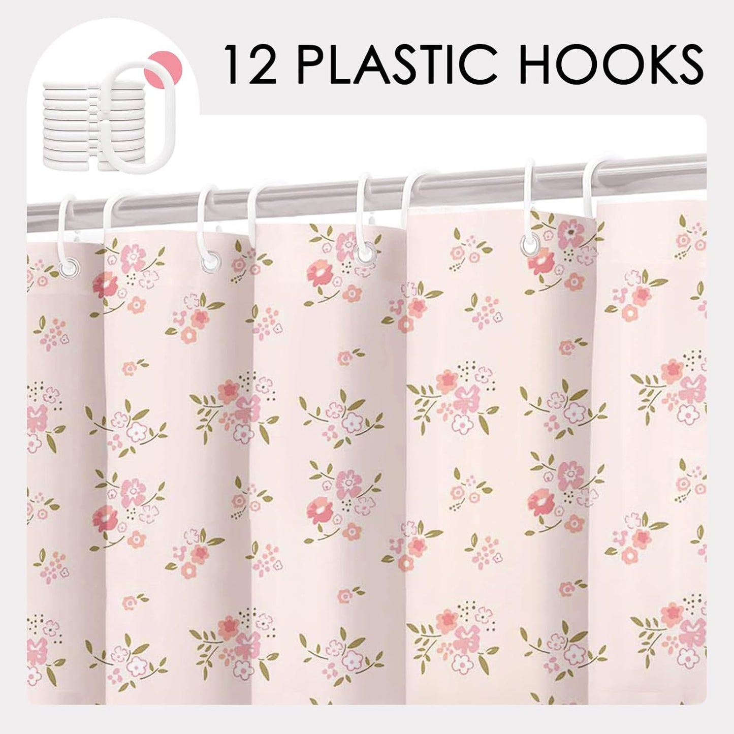 Mocsicka Pink Flower Shower Curtain Girly Shower Curtains for Bathroom Pastel Pink Curtain for Bathtub Gift for Girl (Pink, 71x71inch)