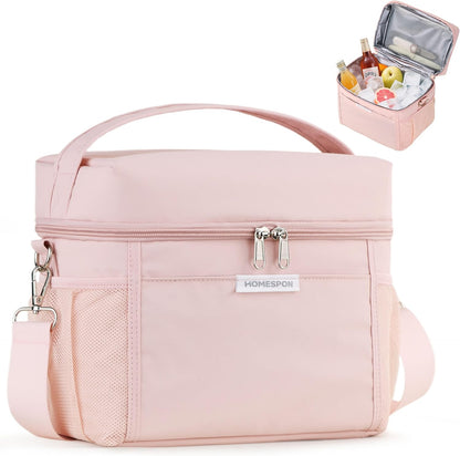 HOMESPON Lunch Box for Women Men - Insulated Lunch Bag Waterproof Lightweight Cooler Bag for Work, Picnic, Travel (Medium, Pink)