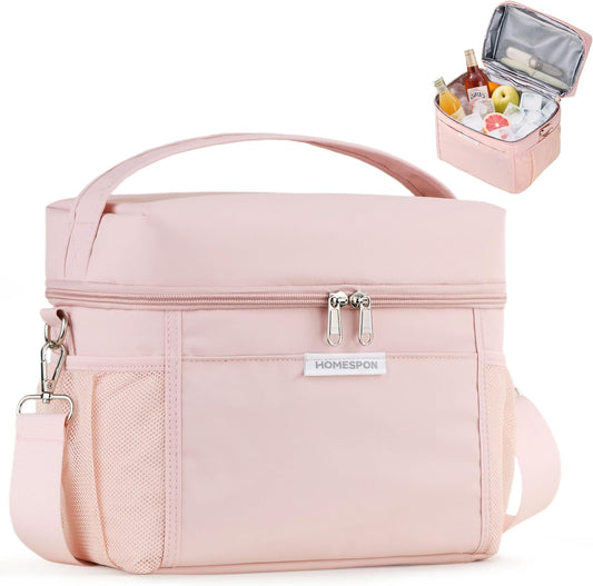 HOMESPON Lunch Box for Women Men - Insulated Lunch Bag Waterproof Lightweight Cooler Bag for Work, Picnic, Travel (Medium, Pink)