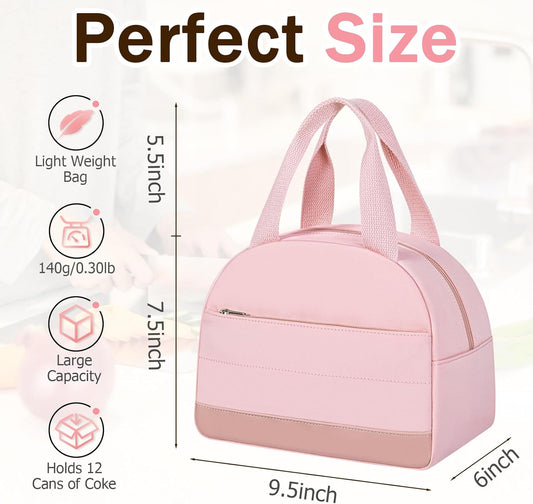 Lunch Box Lunch Bag for Women Men, Leakproof, Insulated Lunch Box Tote with Large Capacity, Lunch Container for Work/Office (M-Pink)