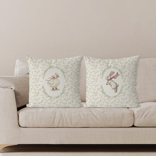 IWXYI Pink Bow Duck Bunny Floral Pillow Covers 18x18, Cottagecore Rose Flower Cute Duck Rabbit Decorative Throw Pillow Covers for Girls Room Nursery Bedroom Living Room Home, Set of 2