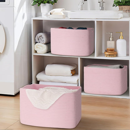 Baskets for Organizing,Storage Baskets,3 Pack Baskets for Shelfves,15"×10"×9" Woven Pink Basket,toy storage bins,bins for organization