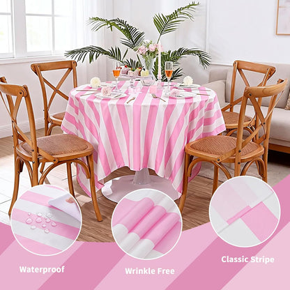 Pink and White Striped Tablecloth Valentines Day Table Cloth - 57 x 120 Inch Waterproof Tablecloth Rectangle Polyester Table Cover for Birthday Wedding Bridal Shower Banquet Valentine Party Decoration