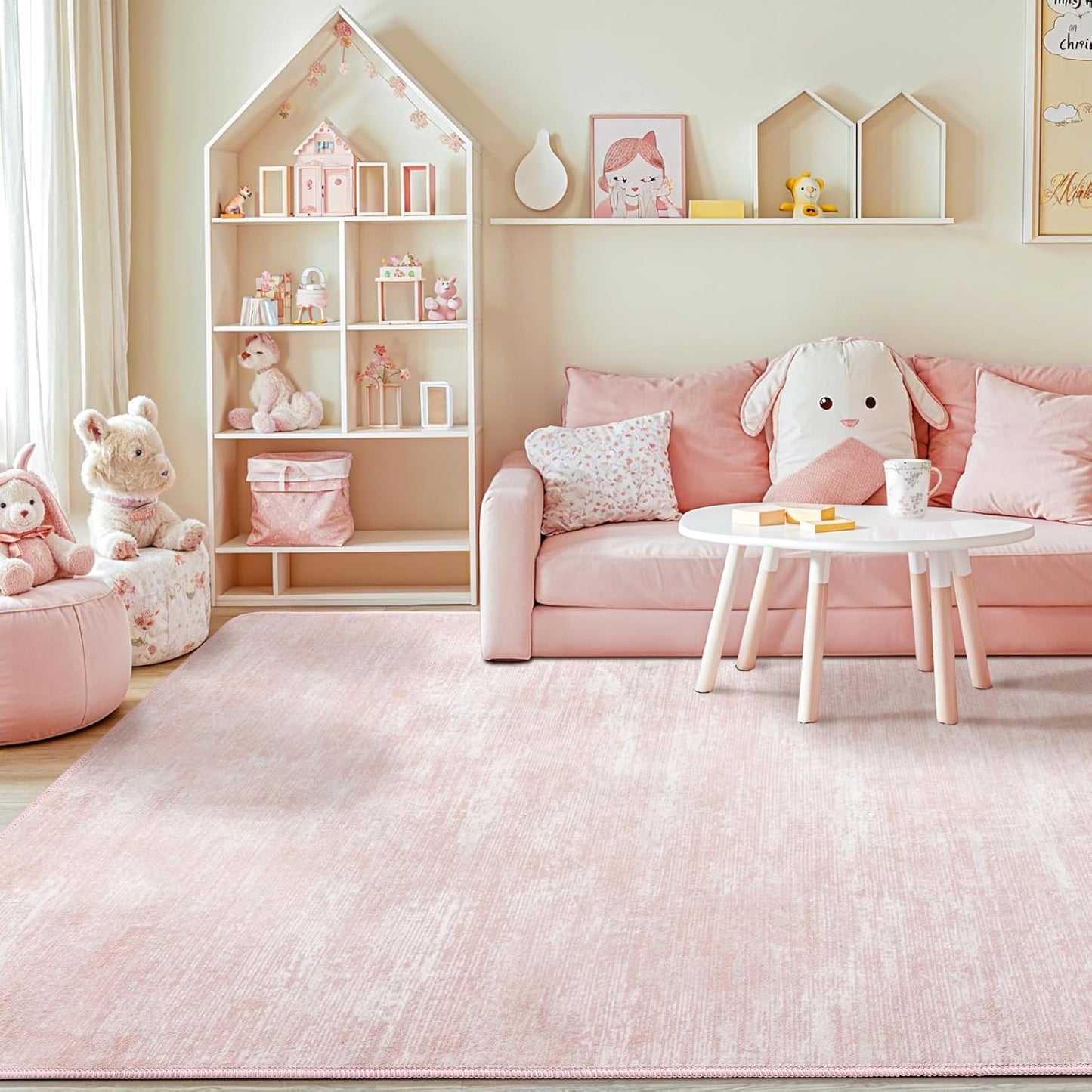 LIANLAM Washable Rug 8x10 Area Rugs for Living Room - Stain Resistant Non-Slip Backing Boho Rug for Bedroom,Durable & Ultra-Thin Vintage Large Area Rug(8x10,Pink)