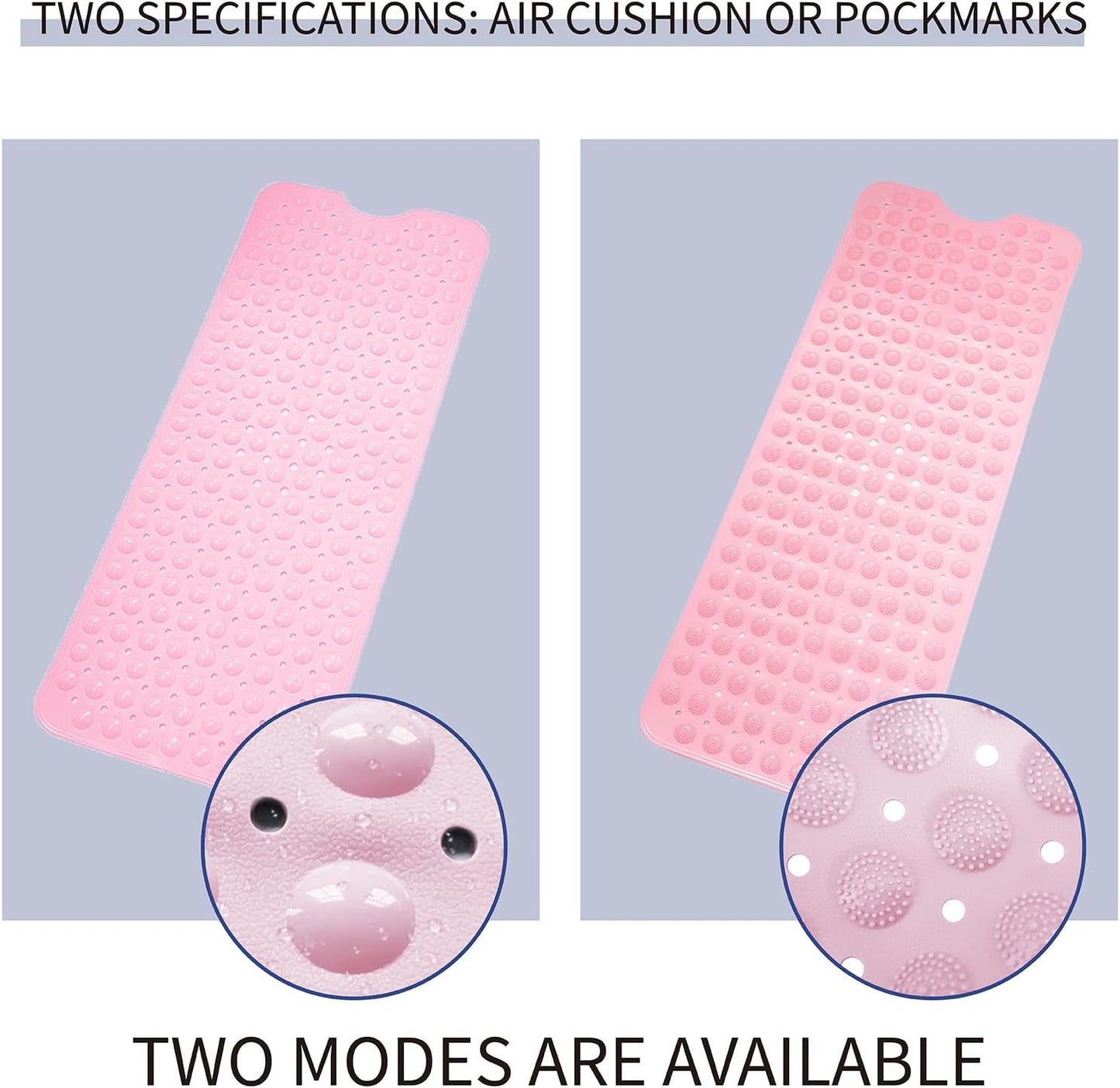 Non-Slip Bath Tub Mat, Extra Large 40x16 Inch Shower Mat with Suction Cups & Drain Holes, Quick Dry Soft Mat for Bathroom Floor Safety, Massage Style, Pink