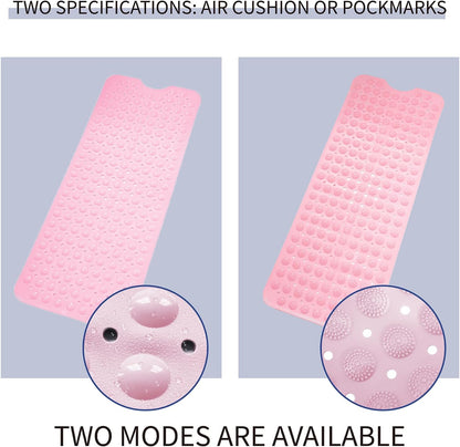 Non-Slip Bath Tub Mat, Extra Large 40x16 Inch Shower Mat with Suction Cups & Drain Holes, Quick Dry Soft Mat for Bathroom Floor Safety, Massage Style, Pink
