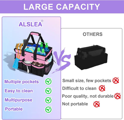 ALSLEA Cleaning Caddy Bag Heavy-Duty Organizer Tote for Housekeepers, Janitors & Home Cleaning Supplies with Adjustable Shoulder Strap & Multiple Pockets (Pink)