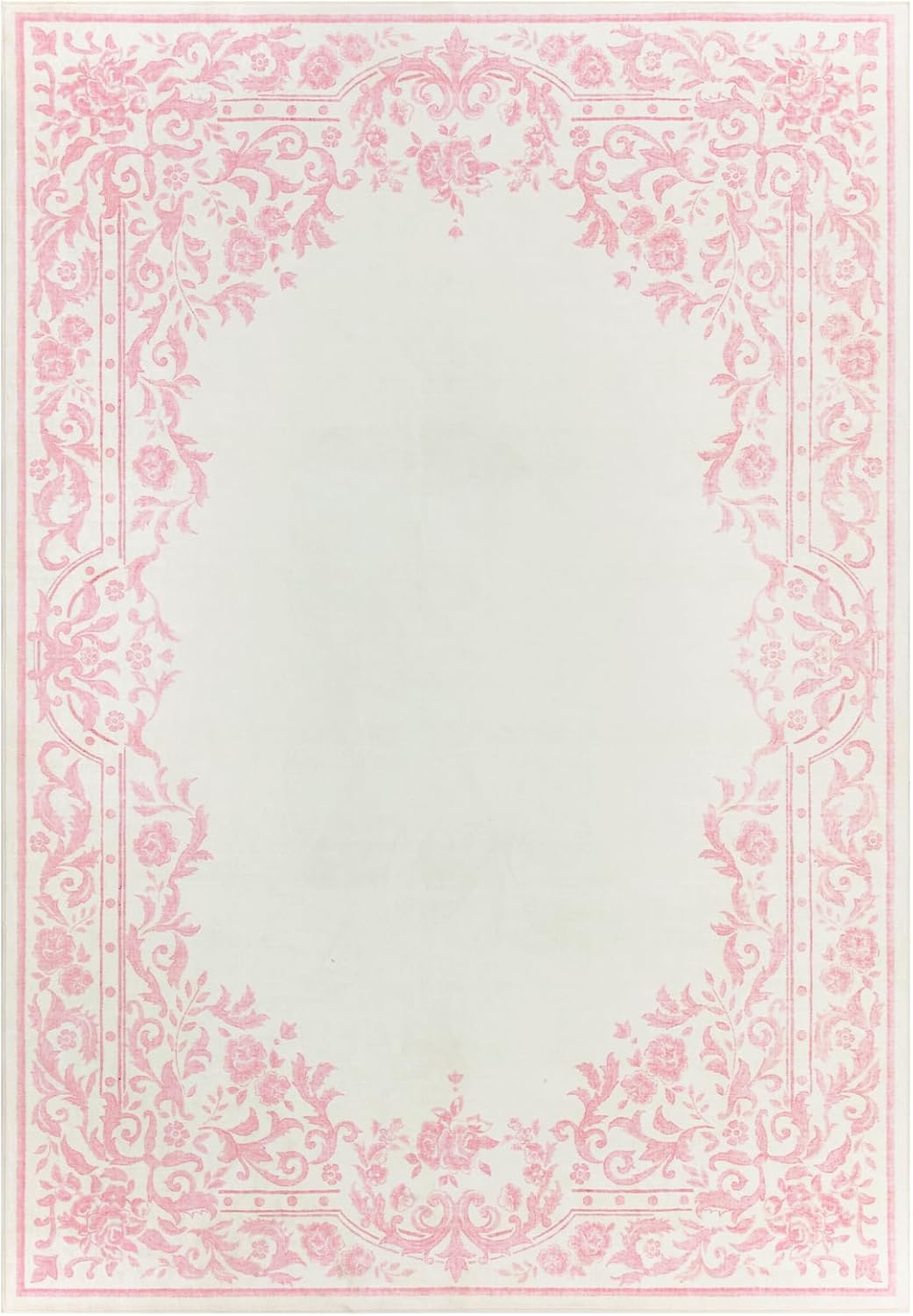 Garvee Rugs for Girls Bedroom Washable 5x7 Area Rug for Nursery Room, Non Slip Soft Low-Pile French Retro Floral Accent Throw Carpet for College Dorm Decor Kids Room Playroom, Pink