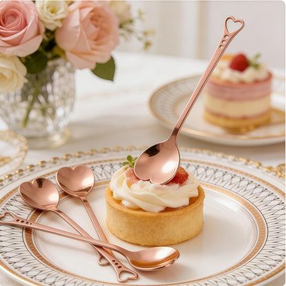 jinyatu Stainless Steel Dessert Spoon Creative Cute Heart Shaped Espresso Spoons Kitchen Accessory for Cake Tea Sugar Ice Cream Fruit 8 pieces (rose gold)